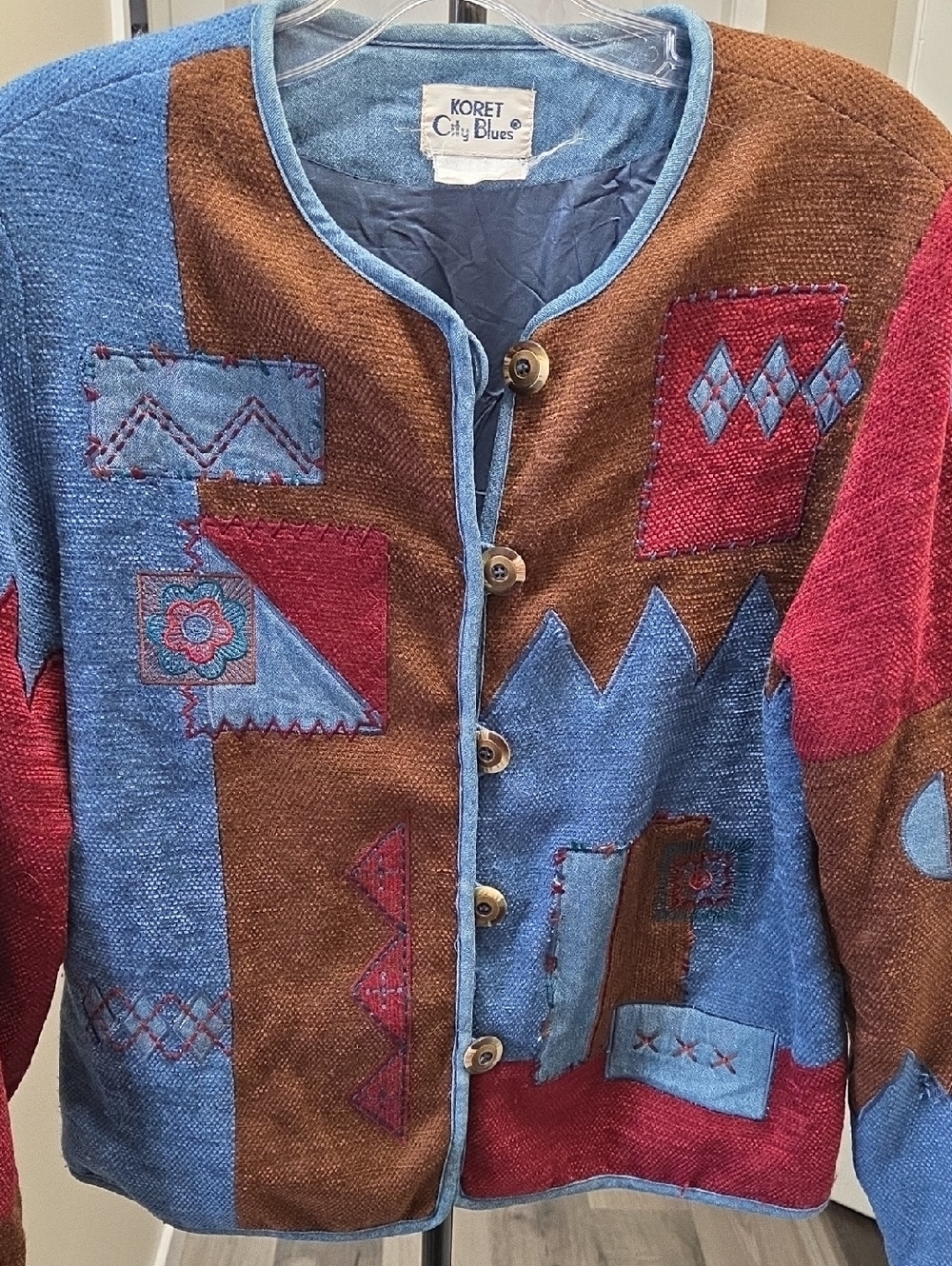 Vintage Patchwork Artsy Boho Jacket Retro Folk Quilted Button Front - Picture 3 of 12